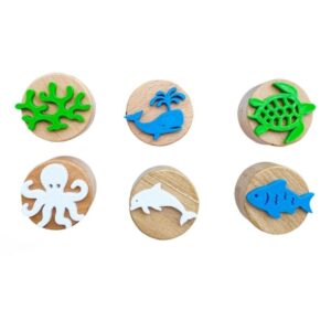 Sellos de madera Océano – Set creativo sensorial – Juego artístico desde 15 meses