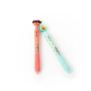 Set de 2 bolígrafos borrables Bo-Bo Click Corazón Bandido y Aguacate – Bolígrafo borrable práctico – Mr. Wonderful – Papelería creativa para el día a día