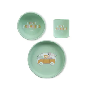 Set de alimentación Foodie Little Explorers – Vajilla infantil de silicona – Saro – Plato cuenco y vaso