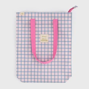 Bolsa tote bag cuadros azul y rosa Hello sunshine – Mr Wonderful – Indya