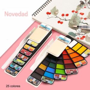 Caja 25 acuarelas profesional water color forma abanico