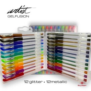 Estuche 24 bolis gel metalicos-glitter