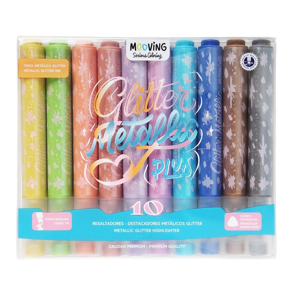 Set 10 marcadores colores metálicos glitter punta biselada