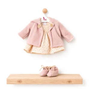 Conjunto María Colección Iris – Ropa para Muñeco 43 cm – Asivil – Vestido y Abrigo Rosa – IndyaEduOcio