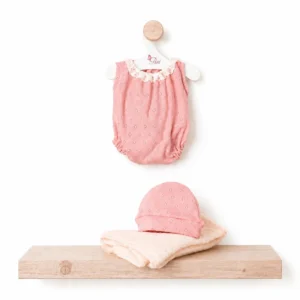 María Body y Gorro Punto Rosa Manta Beige – Ropa para Muñeco 43 cm – Asivil – Con Manta – IndyaEduOcio