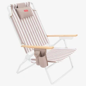 Silla de Playa Reclinable Alta con Nevera Beige – Silla de Playa Plegable – LORELEI – Máximo Confort para Verano – IndyaEduOcio