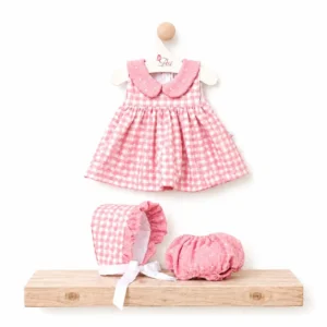 Vestido María Cuadros Rosas – Ropa para Muñeco 43 cm – Asivil – Con Capota y Cubrepañal – IndyaEduOcio