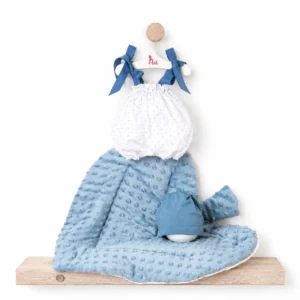 Vestido Pablo Pelele Plumeti y Cojín Hoja – Ropa para Muñeco 43 cm – Asivil – Conjunto Azul – IndyaEduOcio