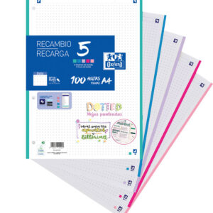 Recambio Oxford A4 rayado dots 100h 5 bandas 4T color paste