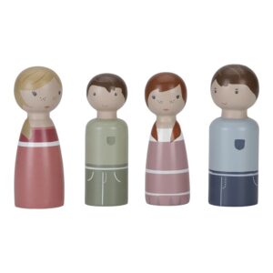 Familia Rosa Little Dutch: cuatro figuras de madera sobre fondo blanco