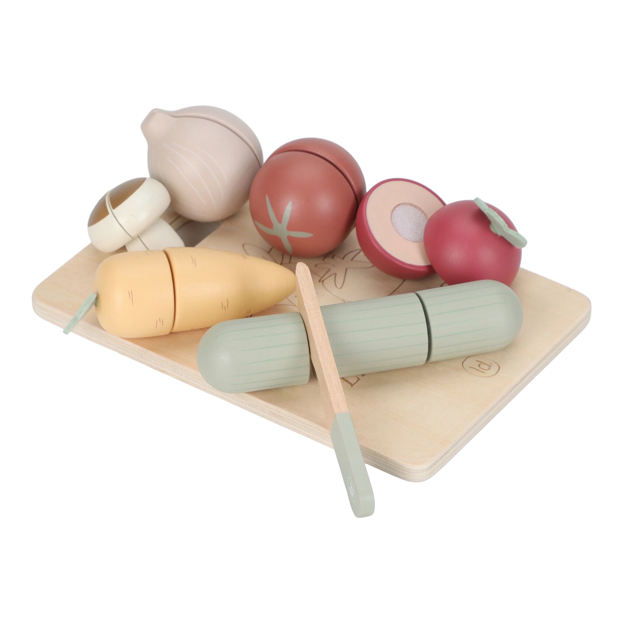 Verduras para cortar Little Dutch LD2505 - foto oficial Verduras de madera Little Dutch para cortar con velcro y cuchillo de juguete