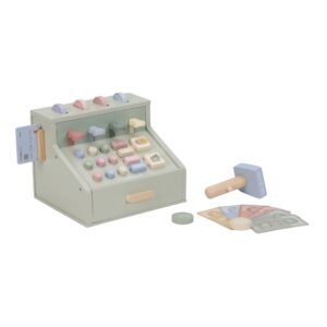 Caja registradora de madera Little Dutch con escáner, lector de tarjetas y dinero de juguete