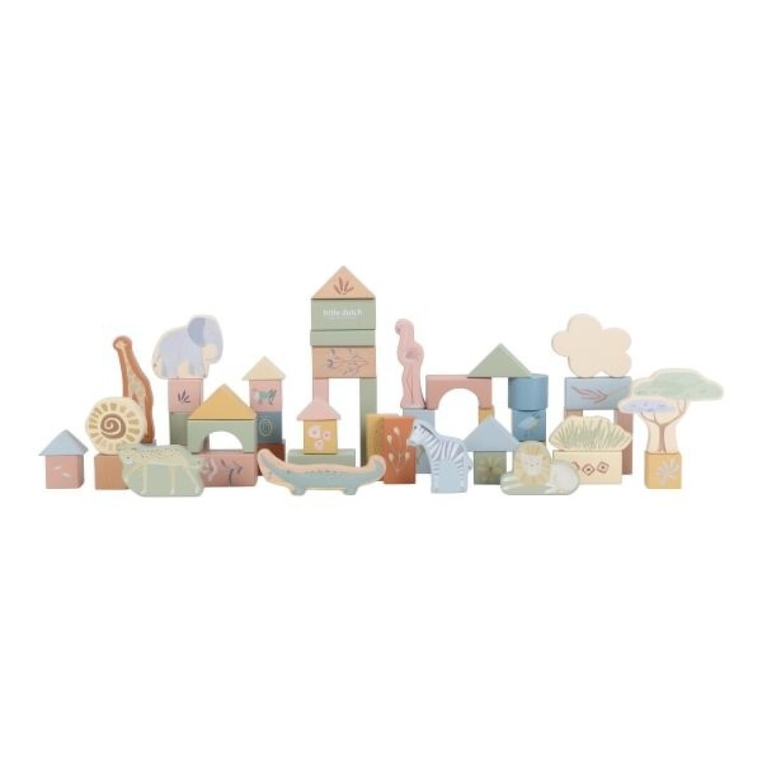 Bloques de construcción Safari Friends Little Dutch - conjunto Bloques de construcción Safari Friends Little Dutch con recipiente sobre fondo blanco