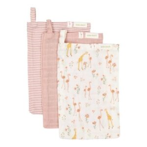 Set de 3 manoplas de muselina Rosa/Blooming Safari Little Dutch