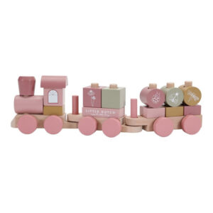 Tren de madera Wild Flowers Little Dutch rosa con vagones y bloques apilables